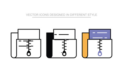 Zip Archive icon set in different style with white background illustration
