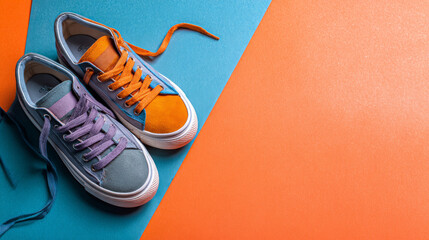 Casual trendy shoes arranged in a balanced composition of two.
