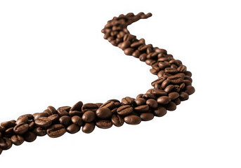 Curved path of roasted coffee beans isolated on transparent background
