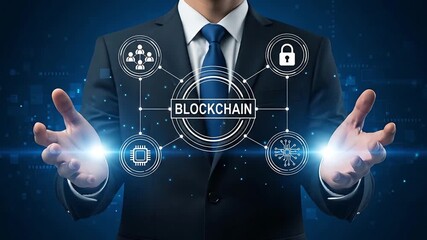 Businessman presenting blockchain technology network security and digital transformation concepts - Powered by Adobe