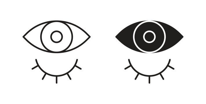 Eyes open and closed icons silhouettes. Vector elements for design.