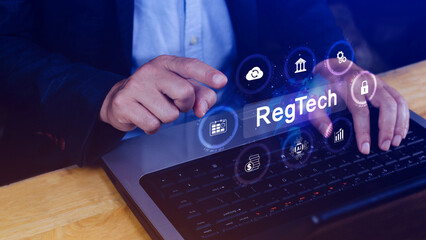 Regtech, Regulatory technology concept, management of regulatory processes with financial industry...