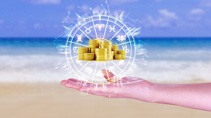 Horoscope with zodiac signs and money coins like astrology and money and astrology and wealth...