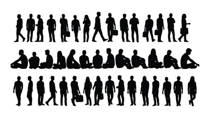 A group of people in various poses displayed as a dark silhouette