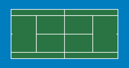 Green tennis court marking in top view vector illustration. Tennis court marking layout isolated on transparent background. Sports ground for active recreation. Vector