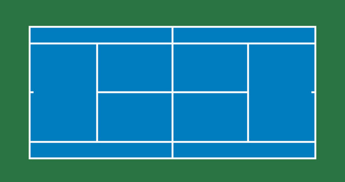 Blueprint tennis court marking in top view vector illustration. Tennis court marking layout isolated on transparent background. Sports ground for active recreation. Vector