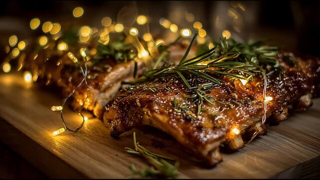 Herb Roasted Pork Ribs With Christmas Lights
