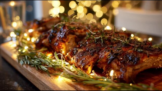 Herb Roasted Pork Ribs With Christmas Lights