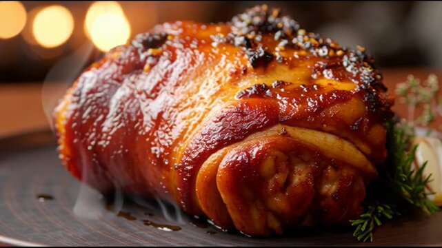 Roasted Pork Knuckle With Winter Greenery