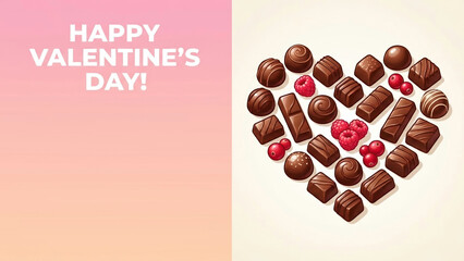 Heart-shaped arrangement of chocolates and berries for Valentine's Day  