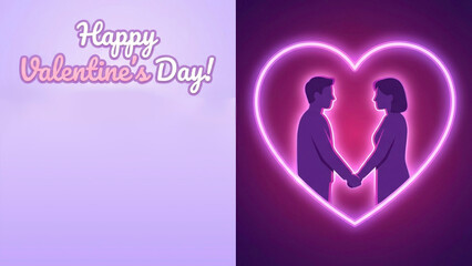 Silhouetted couple holding hands inside glowing heart for Valentine's Day  