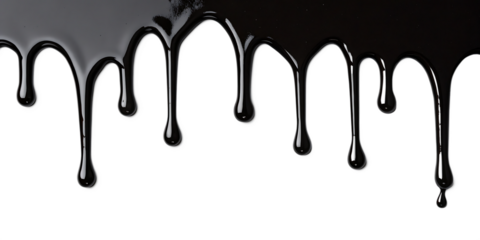 Dark Viscous Substance Dripping Downward with Rounded Droplets and Subtle Highlights black liquid isolated on a transparent background