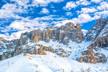 Carezza Ski Resort in Winter Dolomites Panorama