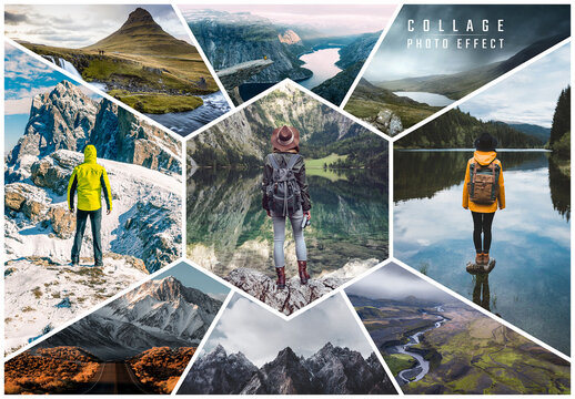 Photo Collage Hexagonal Grid Effect Mockup