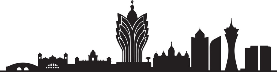 Macau skyline at night. design Vector black silhouette