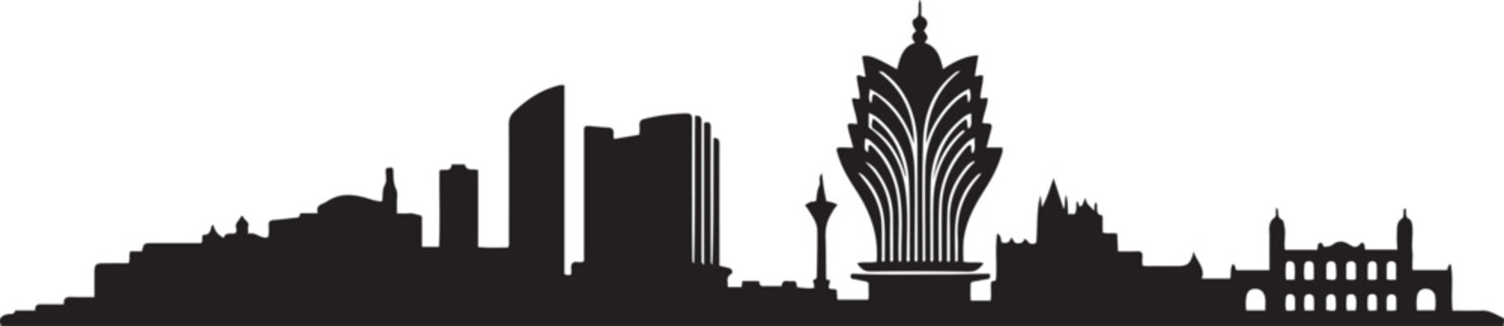 Macau skyline at night. design Vector black silhouette