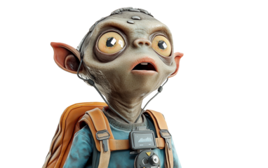 Cute alien child with gear ready for interstellar exploration on an imaginative cosmic journey