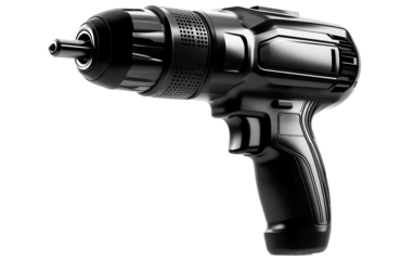 Close up of a black cordless impact driver showing detailed textures and ergonomic design