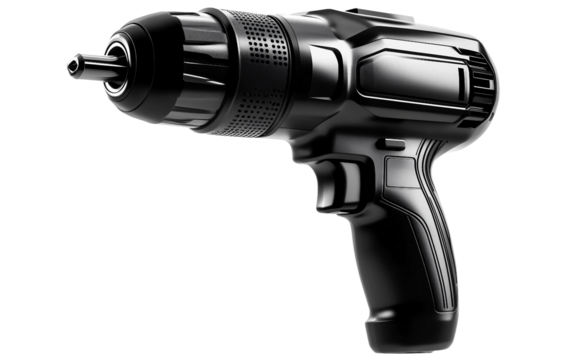 Close up of a black cordless impact driver showing detailed textures and ergonomic design - Powered by Adobe