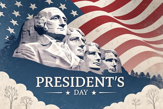 President's Day Tribute With Mount Rushmore, American Flag, And Patriotic Skyline Artwork

