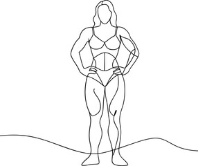 Continuous oneline drawing of a fit and strong female body in a twopiece swimsuit or lingerie showcasing a healthy physique