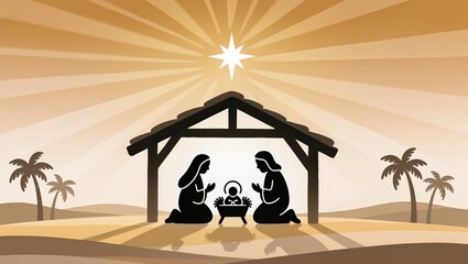 Minimalist illustration of the birth of Jesus in Bethlehem