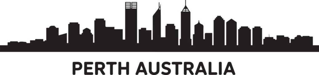 Fototapeta premium Seamless pattern with Perth Australia City Skyline with Modern Buildings Isolated. design Vector black silhouette