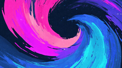 vibrant abstract swirl of neon pink, electric blue, and violet, resembling cosmic energy or emotion, fluid motion captured in still frame