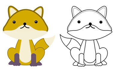 Cute Fox Clipart and Fox Coloring Page Printable Illustration