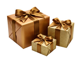 Fototapeta premium golden gift boxes with ribbon isolated on transparent background 