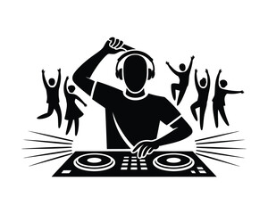 Energetic DJ Silhouette New Year Vector Poster with Party Slogan