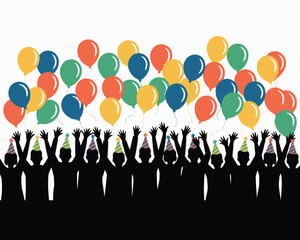 Happy New Year Colorful Balloon and Confetti Graphic