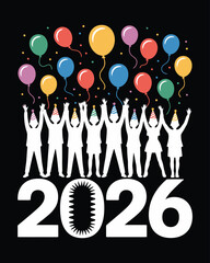 New Year Crowd Celebration Vector with Confetti