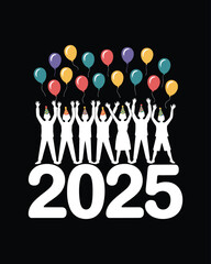 New Year Celebration Silhouette Group Jumping Art