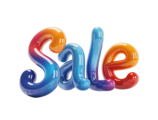 Vibrant colorful sale text message with gradient lighting effect and glossy finish