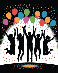 New Year Eve Celebration Jumping Silhouettes Graphic