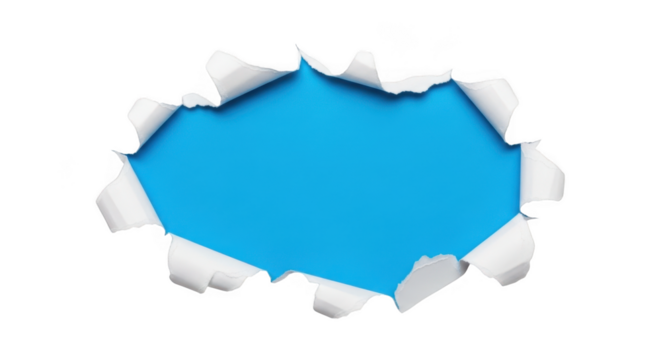 Torn paper effect with blue hole isolated on transparent background - Powered by Adobe