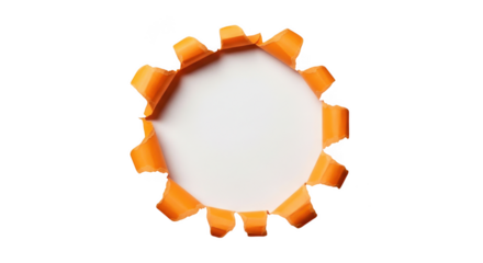 Torn paper circle with orange edges isolated on transparent background