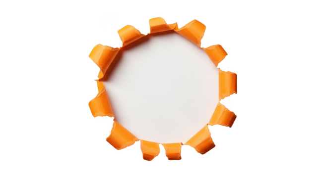 Torn paper circle with orange edges isolated on transparent background - Powered by Adobe