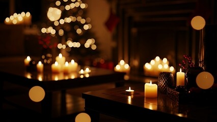 Dark Cozy Candlelit Christmas Interior Background