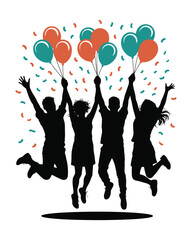 Happy New Year Party Balloons and Confetti Illustration