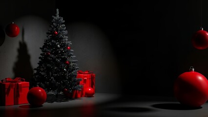 Black and Red Dark Christmas Interior Background