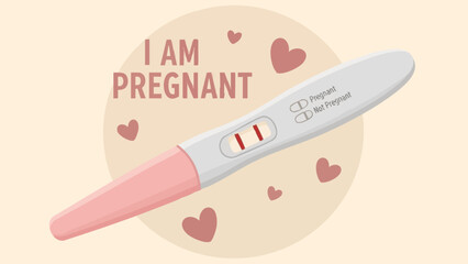 Positive pregnancy test result illustration showing two lines and the happy announcement message