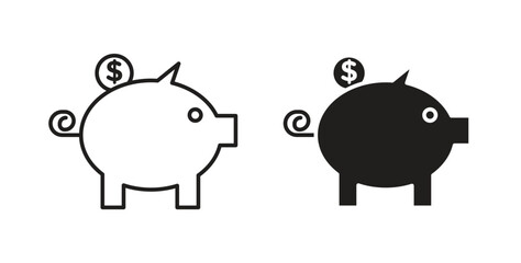 Piggy bank icons silhouettes. Vector elements for design.