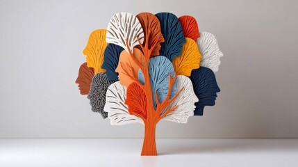 Diverse human faces forming a conceptual tree representing global community, unity, and interconnected people