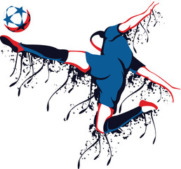 Dynamic soccer player performing a bicycle kick with splash effect