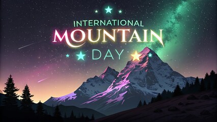 Mountain day, Majestic nighttime mountain silhouette artwork with glowing atmospheric elements.