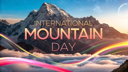 Mountain day, Creative surreal landscape merging mountain peaks with artistic fantasy visuals.