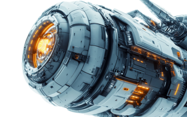 Close up of a futuristic spacecraft with detailed exterior and advanced technology features