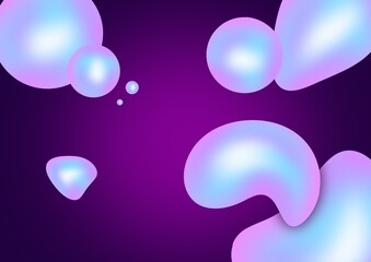 Abstract holographic fluid shapes, on purple background 